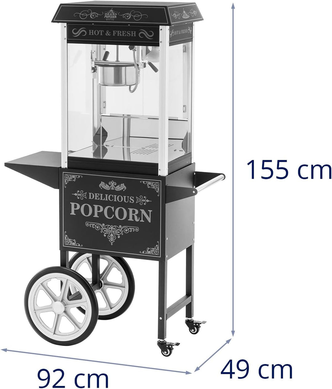 Royal Catering RCPW-16E-2F Popcornmaschine mit Wagen Retro-Design 150 / 180 °C 2 Temperaturen für sü