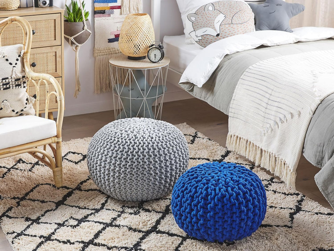 Gestrickter Pouf Blau Kobaltblau ⌀ 40 cm Baumwolle Ottomane Conrad