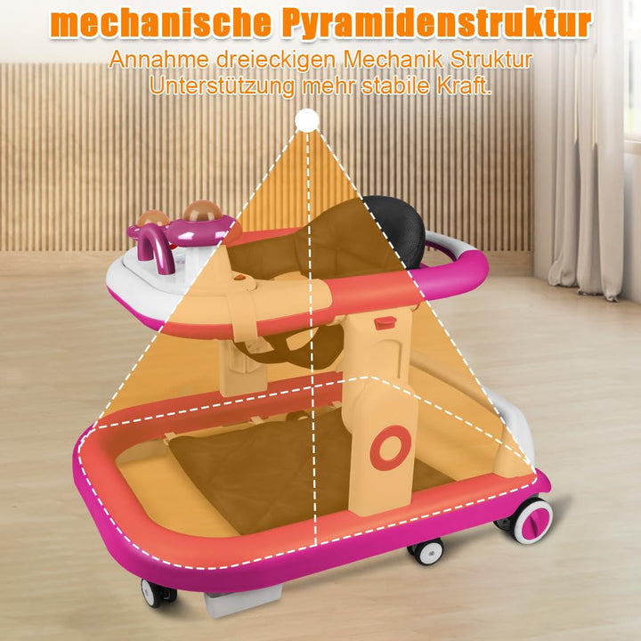 Lauflernhilfe für Babys, Jungen, Mädchen, mitwachsend, faltbar, 6 Räder, sturzsicher, 3 einstellbare
