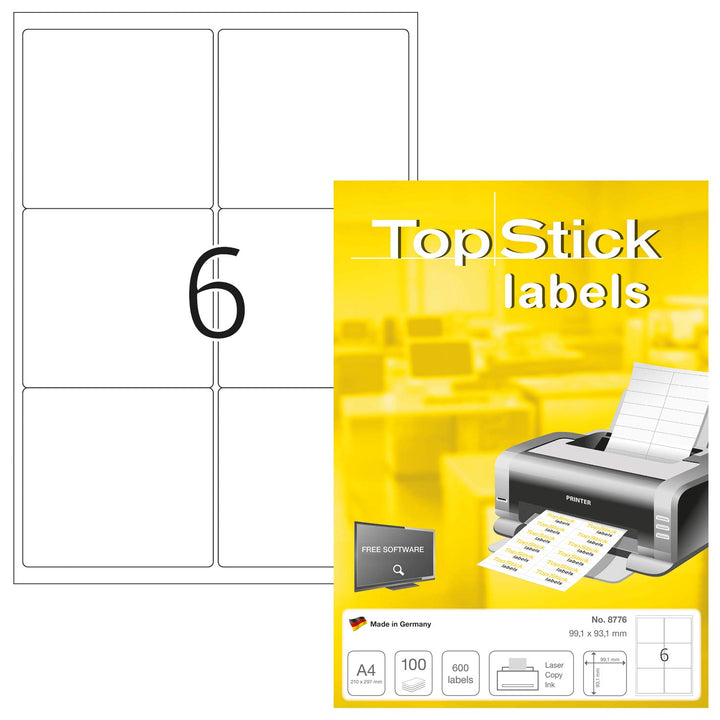 TopStick 8776 Universal Etiketten, 1000 Blatt, 99,1 x 93,1 mm, 6 Stück pro A4 Bogen, 6000 Aufkleber,