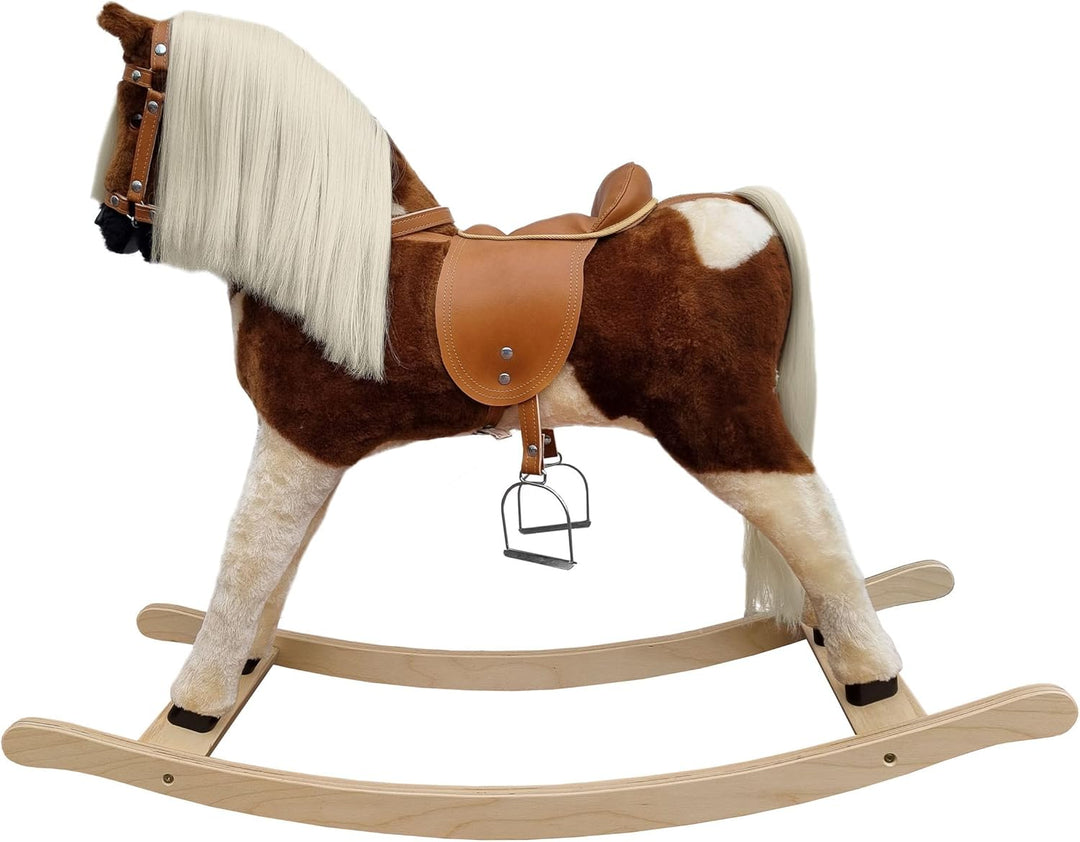 Schaukelpferd braun gescheckt Plüschpferd mit Langer Mähne Creme hell 96-118