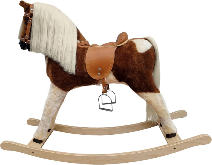 Schaukelpferd braun gescheckt Plüschpferd mit Langer Mähne Creme hell 96-118