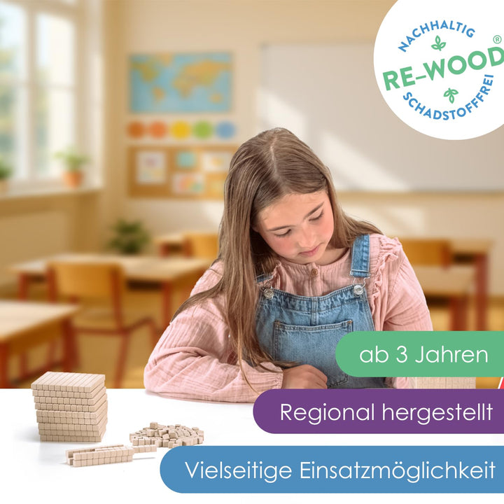 WISSNER® aktiv lernen - Dienes Grundsortiment zum Dezimalrechnen 121 Teile - RE-Wood® 121 pieces Sin
