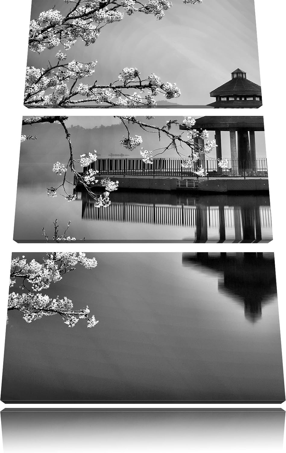 Pixxprint Kirschbaum am See als Leinwandbild/Grösse: 3 Teilig (120x80) cm/Wandbild/Kunstdruck/fertig