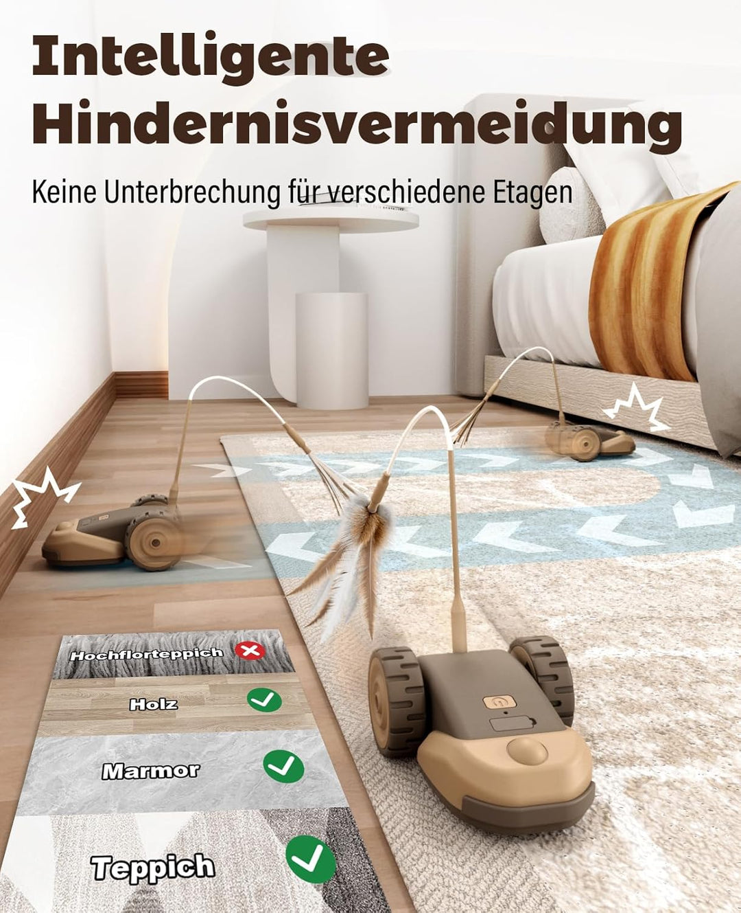Casfuy 3-in-1 interaktives Katzenspielzeug - 2-Geschwindigkeit katzenspielzeug elektrisch selbstbesc