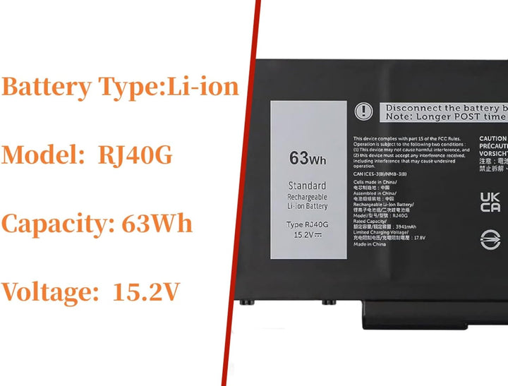 PUGASR RJ40G Laptop Akku Kompatibel mit Dell Latitude 14 5420 Latitude 15 5520 Precision 15 3560 Ser