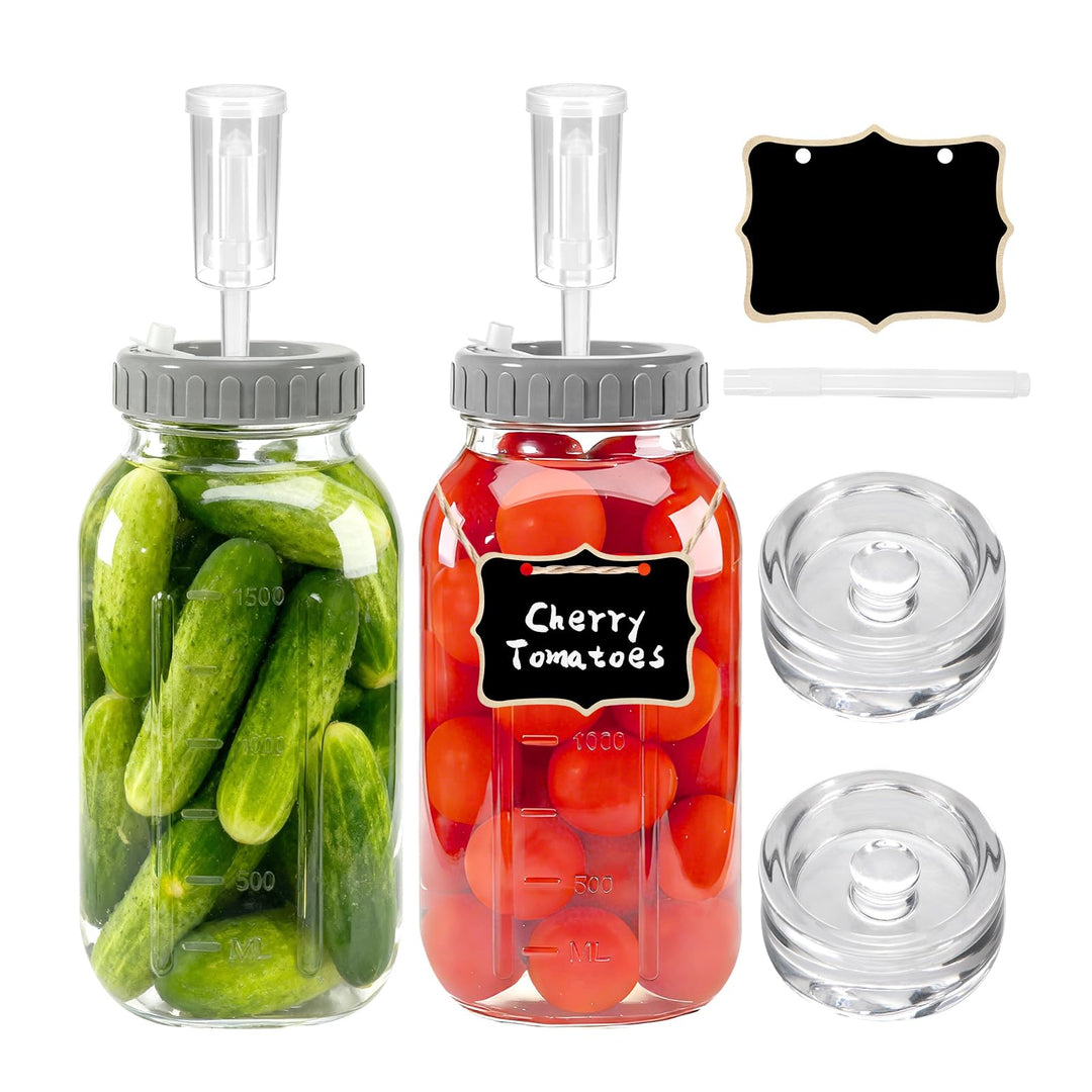 2 Stück Fermentierglas,2L Breiter Mund Fermentiergläser, Fermentiergläser mit Luftschlössern& Gewich