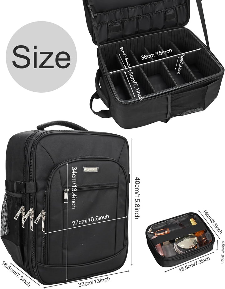 Kosmetikkoffer Rucksack Extra Grosser Beautycase Professionelle Reise Make-up Tasche für Frauen Schm