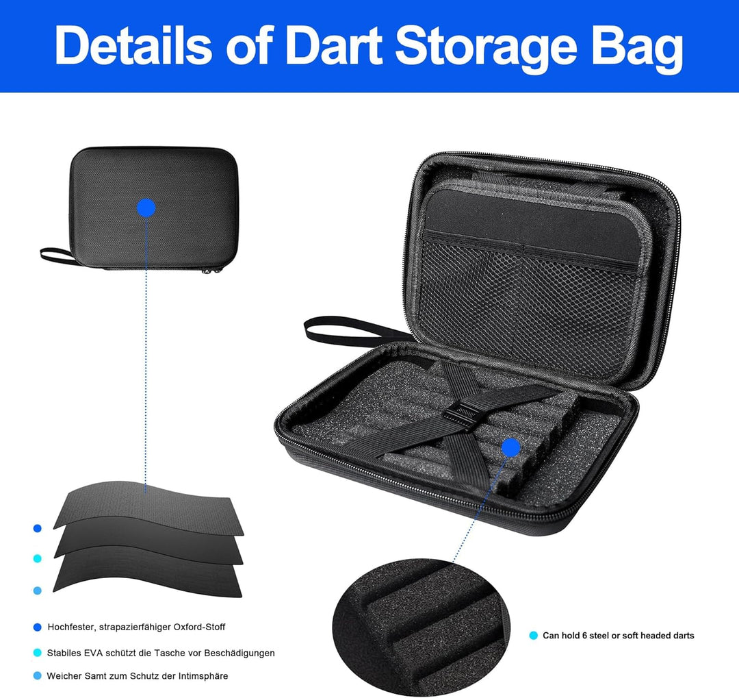 Darttasche,Dart Case,Dartt Etui Schwarz,FüR 12 Darts Professioneller Dartkoffer Mit Eva-Schutz & Tra