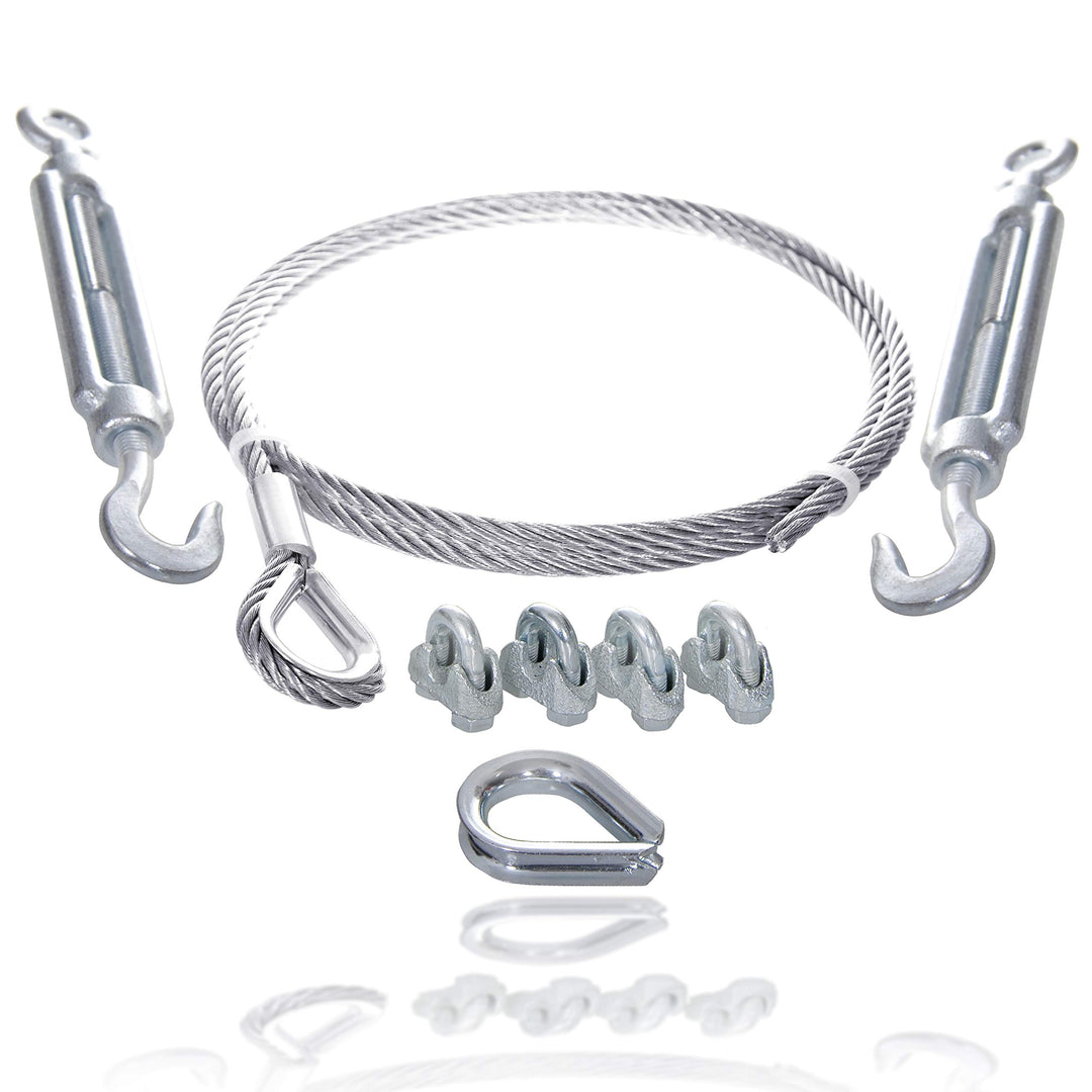 Drahtseile24 Drahtseil Set mit 4x Drahtseilklemmen, 1x Kauschen & 2x Spannschlössern | Stahlseil spa