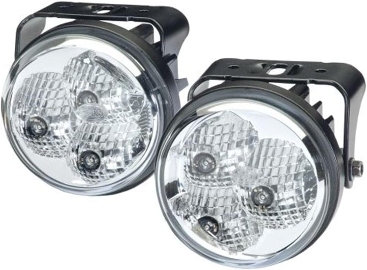 HELLA - LED-Tagfahrleuchtensatz - 90mm - 24/12V - rund - Anbau - Lichtscheibenfarbe: glasklar - Fahr