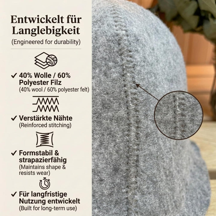 Saunahut aus Wolle mit Stickerei – Sauna Mütze aus Wollmischfilz mit Polyesterfilz-Anteil für Damen