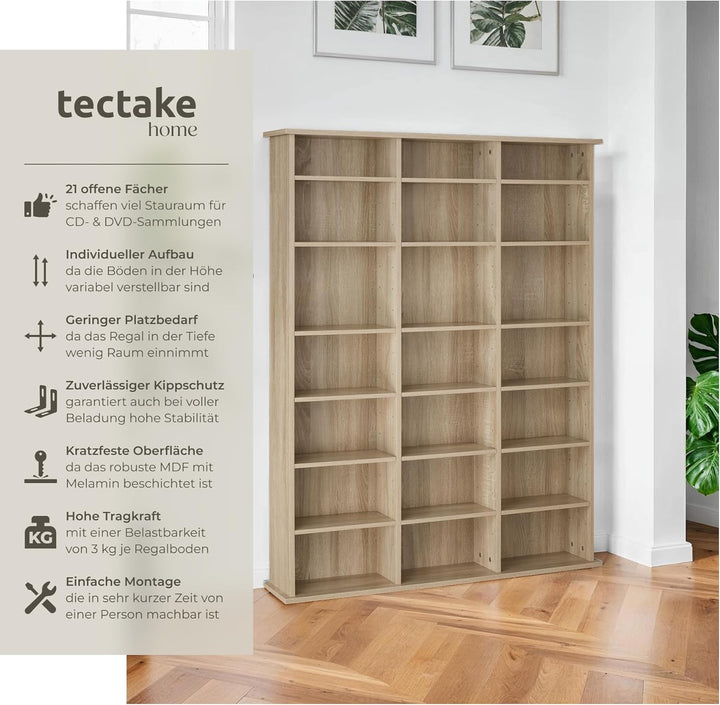 tectake® CD Regal, DVD Regal, Medienregal CD Ständer, Raumteiler Schrank mit Kippschutz, 18 einstell