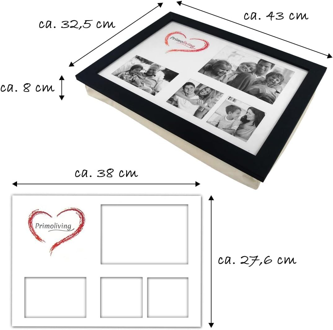 PrimoLiving Knietablett mit Fotorahmen - 43 x 32,5 x 8 cm – Tablett als Laptopunterlage – Sofa oder