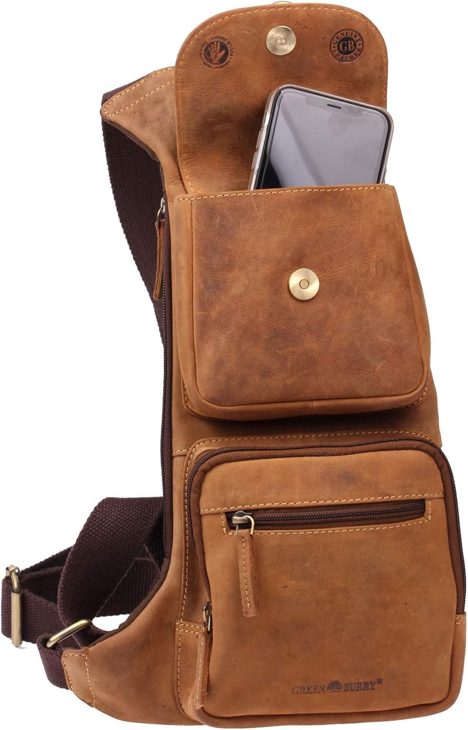 Greenburry Vintage Umhängetasche Leder Braun 26cm x 7cm x 43cm