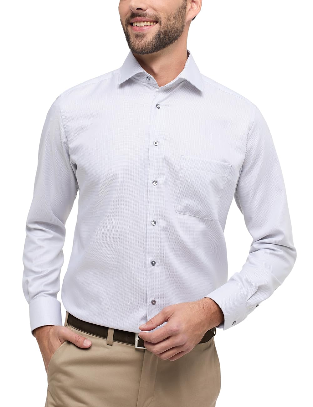 ETERNA Comfort Fit Hemd Langarm New Kent Kragen Muster rot 42 Grau, 42 Grau