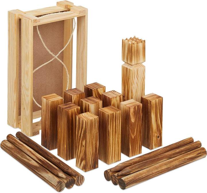 Relaxdays Unisex – Erwachsene Wikingerspiel, Wurfspiel aus Holz, Garten, 21 Spielfiguren, Kinder, Ca