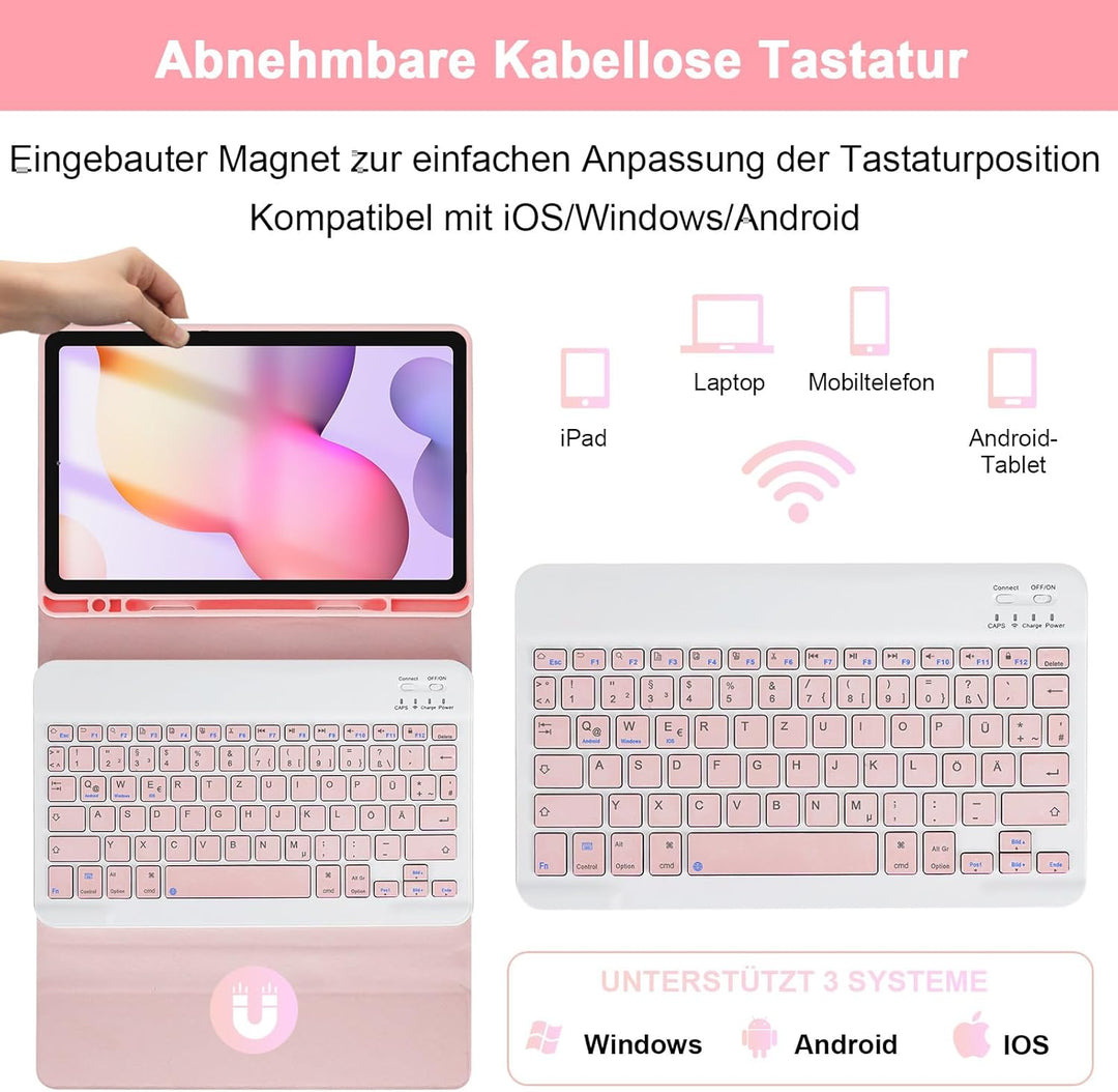 LAMA Samsung Galaxy Tab S6 Lite Hülle mit Tastatur, Kabellose Tastatur Hülle für Tab S6 Lite 10,4“ 2