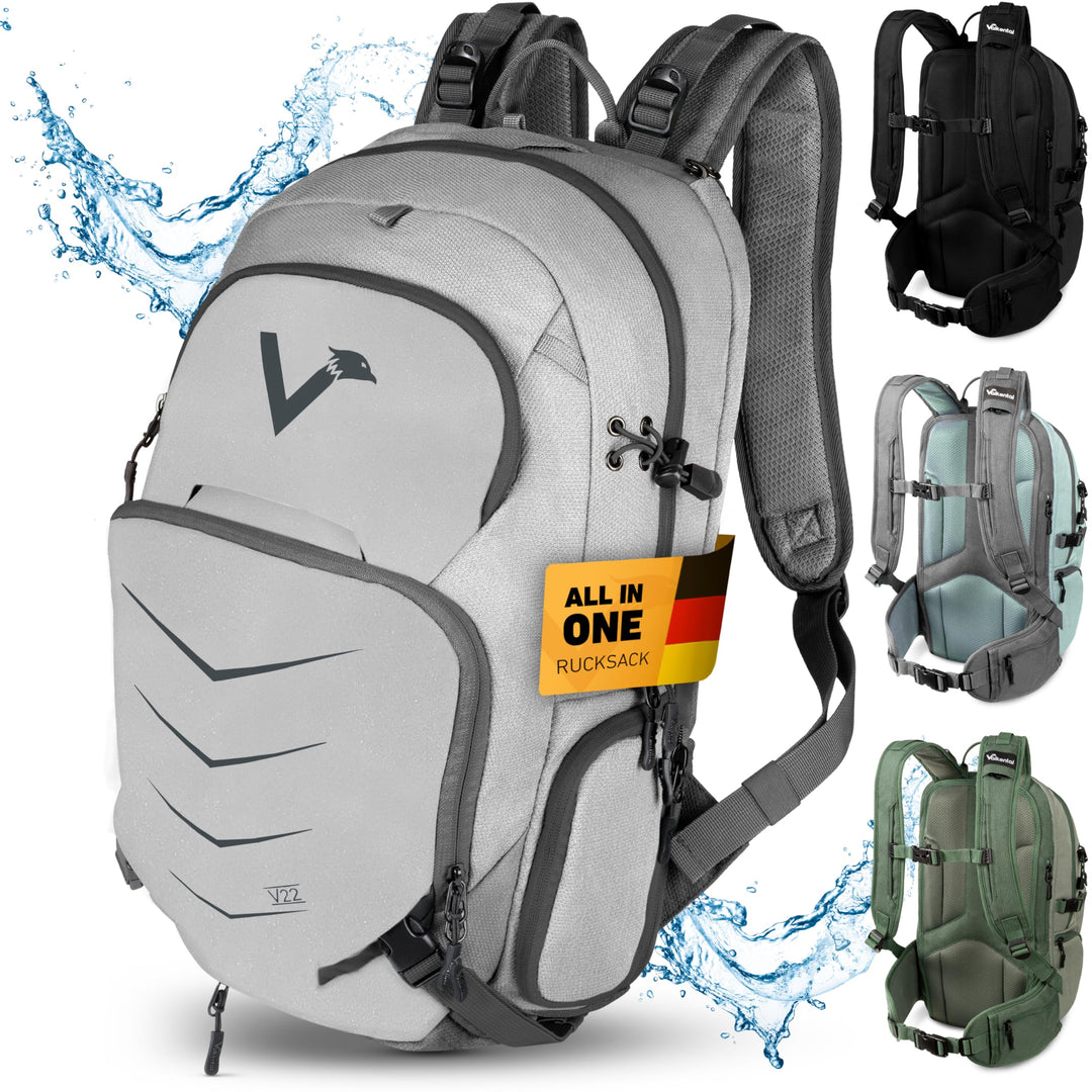 Valkental - Innovativer Rucksack mit perfekter Aufteilung (22L) Erweiterbares Volumen (Kein Schwitze
