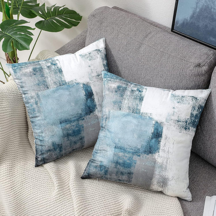 OYIMUA Deko Kissenbezug 45x45 2er Set Samt Kissenbezüge Blau Couch Landhausstil Kissenhülle Aestheti