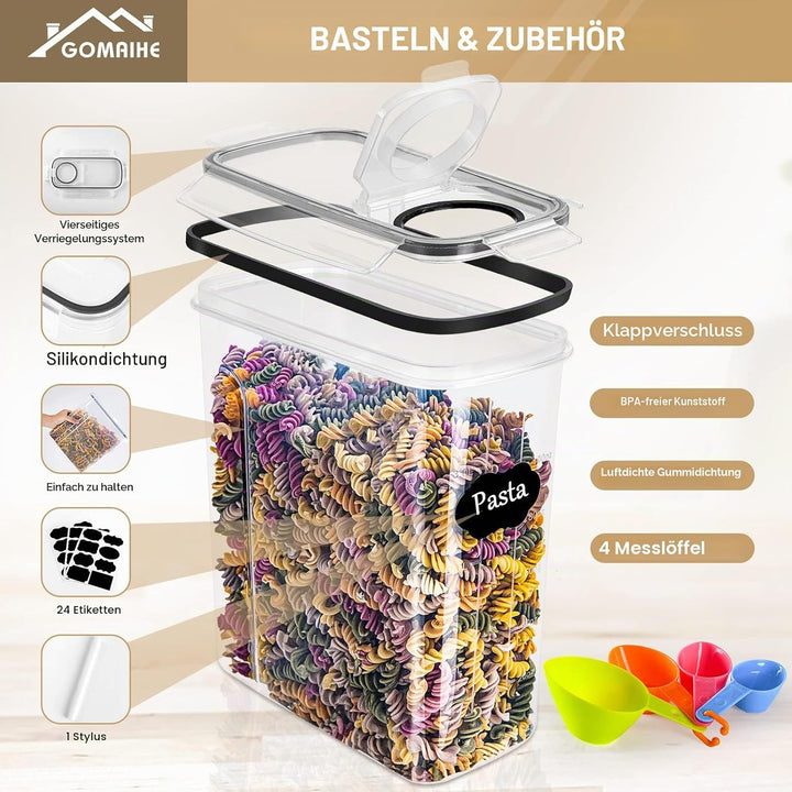 GoMaihe 4L Vorratsdosen 6 Set, Aufbewahrungsbox Küche Luftdicht Behälter aus Plastik Mit Deckel, Vor