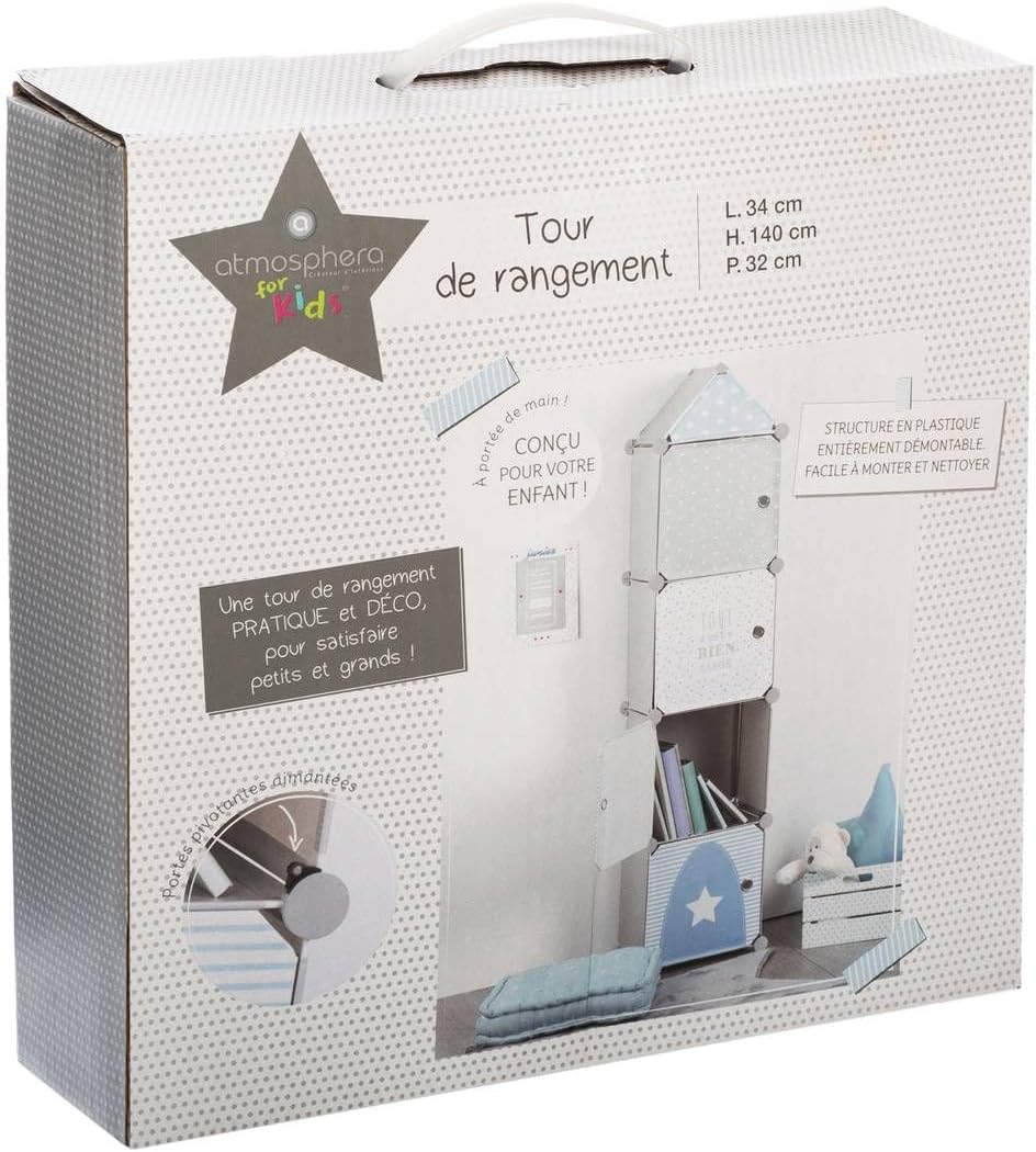 Kinder Aufbewahrungsboxen Colonne - grau und blau 34 × 139 cm - Grau - Atmosphera créateur d'intérie