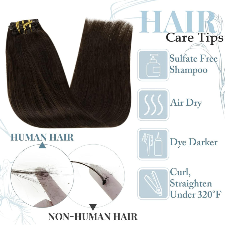 RUNATURE Dunkelbraun Clip Extensions Echthaar Günstig 30cm Clip in Echthaar Extensions 80g 7pcs Remy