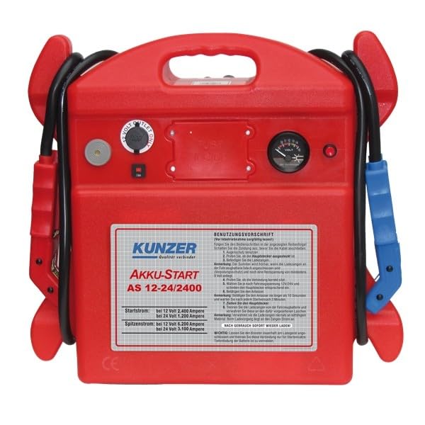 KUNZER ASM 12/500 Akku-Start tragbar 12V 1500/500 A – Startgerät mit austauschbarer AGM Batterie auf