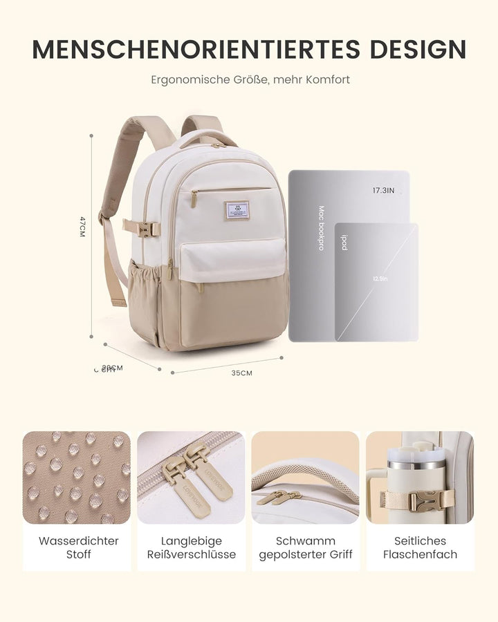 LOVEVOOK Rucksack Damen 17,3 Zoll Laptop Schulrucksack Mädchen Teenager, Wasserdichter Schultasche B