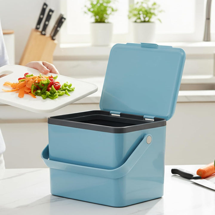 EKO Komposteimer für Lebensmittelabfälle, Küche, Arbeitsplatte, Lebensmittelabfälle, Titanblau, 4 Li