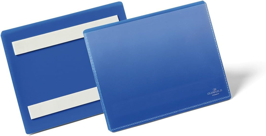 Durable Selbstklebende Etikettentasche, für Etiketten 100 x 38 mm, Packung à 50 Stück, dunkelblau, 1