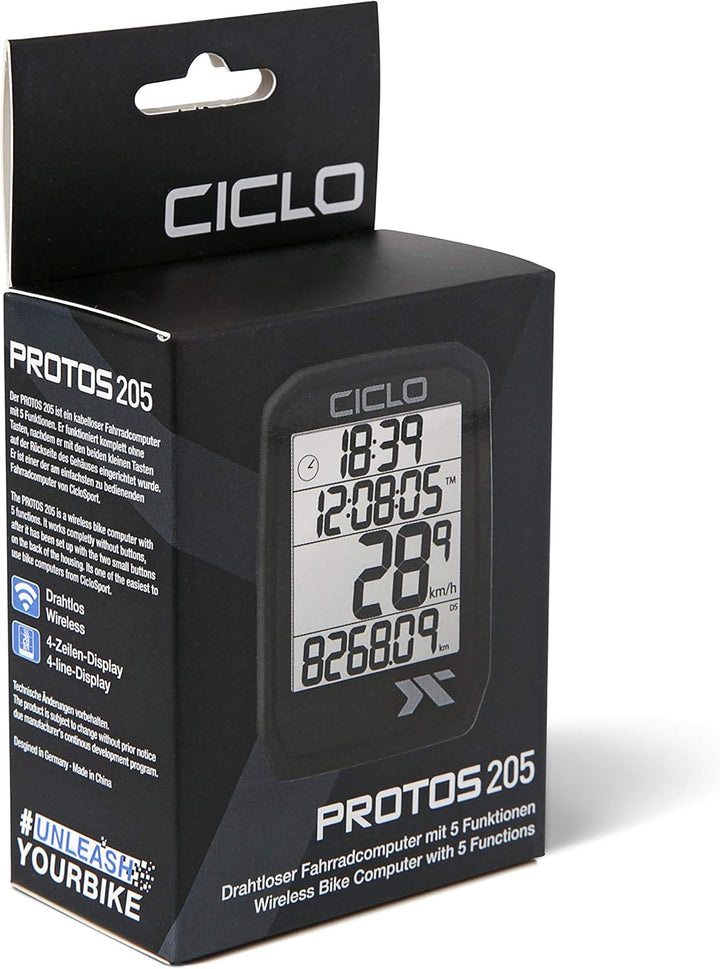 CICLO PROTOS 205 drahtloser Fahrradcomputer, mit 5 automatischen Funktionen in schwarz, in schwarz