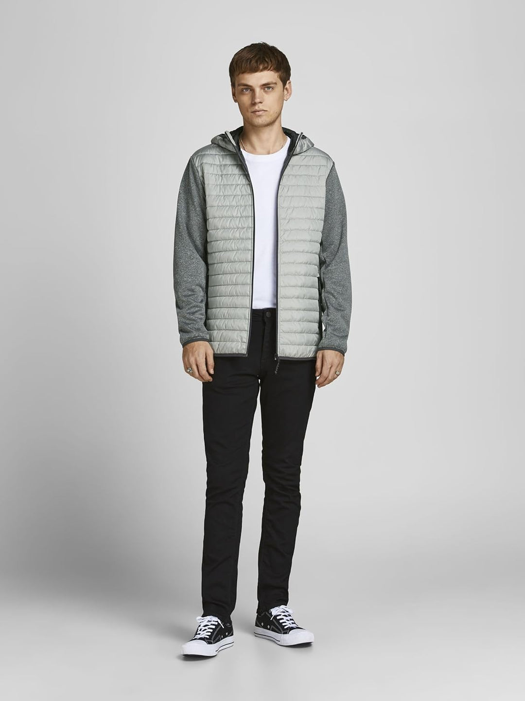 JACK & JONES Herren Gesteppte gepolsterte vordere Kapuze mit hoher Nackenjacke XS Ghost Gray, XS Gho