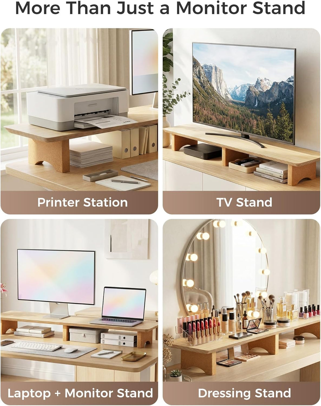 Aothia Grosser Monitor-Ständer für Computerbildschirme,Holz-Riser mit nachhaltigen Korkblockbeinen f
