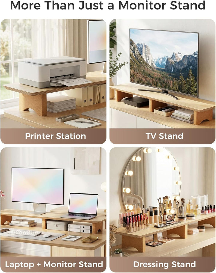 Aothia Grosser Monitor-Ständer für Computerbildschirme,Holz-Riser mit nachhaltigen Korkblockbeinen f