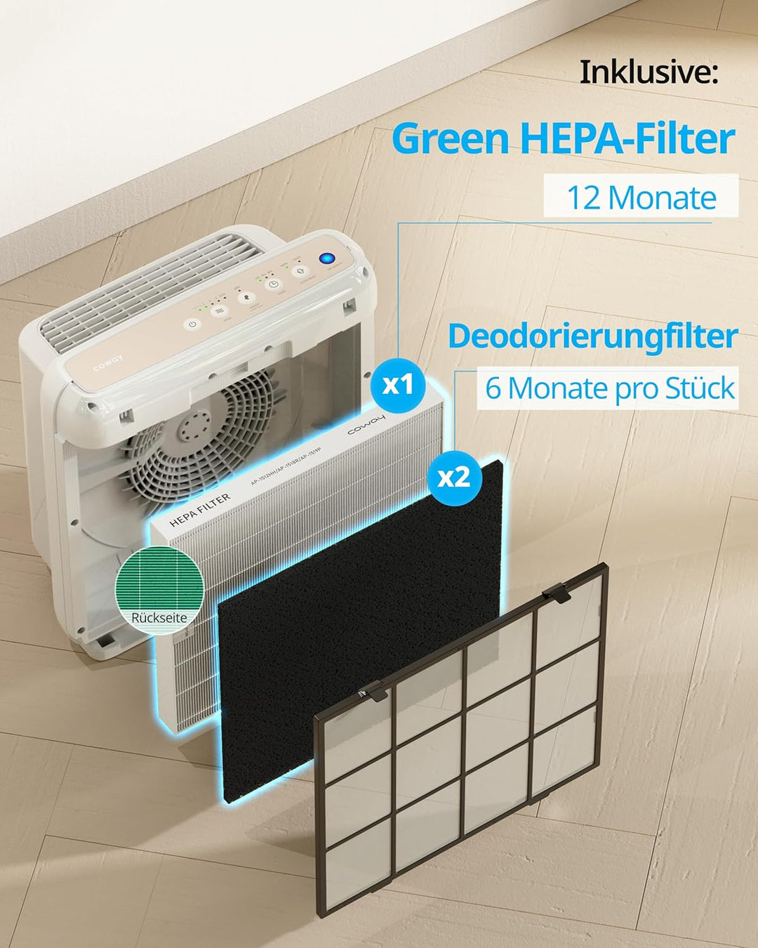 Coway Filterset für Luftreiniger AP-1512HH Mighty und AP-1518R Airmega200M
