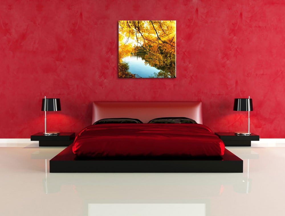 Pixxprint Landschaft mit See und Bäumen, Format: 70x70 auf Leinwand, 70x70