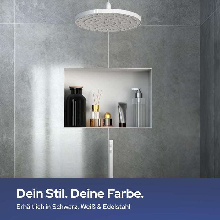 VILSTEIN Wandnische Dusche 30x30 cm [ROSTFREI] - Randlose Duschnische - Wandnische Weiss - Einbaureg