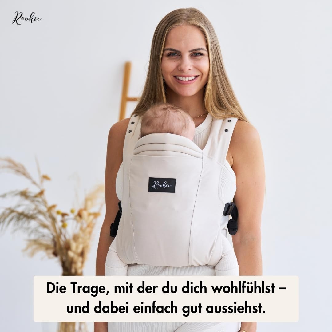 Rookie Babytrage ab Geburt - Ergonomisch, Bequem, Bio-Stoffe - Premium Elite Design - Baby Trage sch