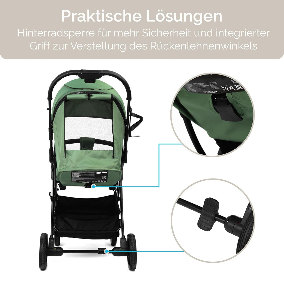 Fjällräv Buggy Kinderwagen bis 22 kg, Leicht, Einhand-Faltbar, 4-fach Verdeck mit Fenster, 360° Gel-