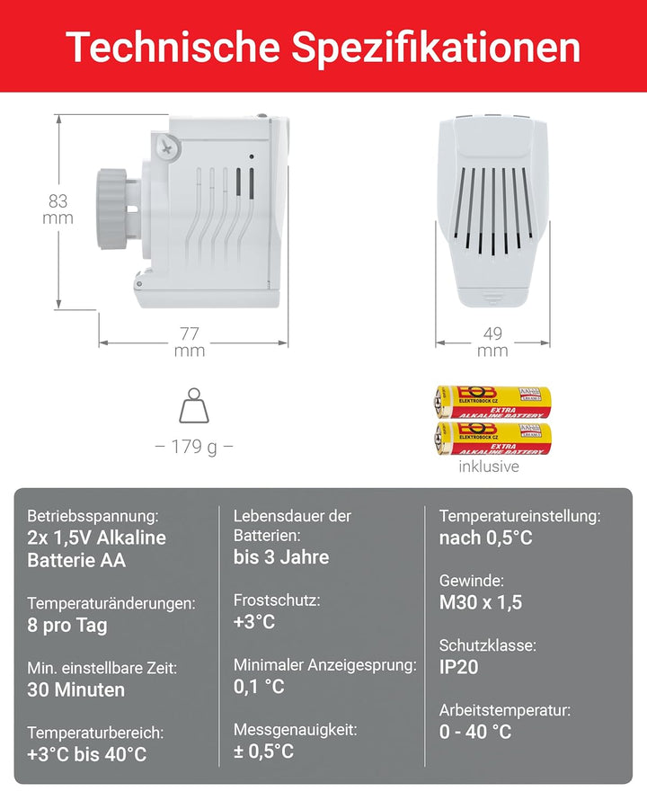 Elektrobock HD13 Programmierbarer Heizkörperthermostat, Weiss, Kompakt