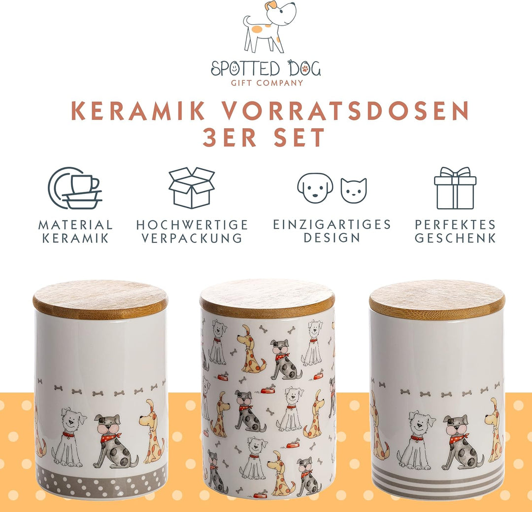 SPOTTED DOG GIFT COMPANY Vorratsdosen Keramik mit Deckel Luftdicht - 3 Vorratsbehälter vielseitig Au