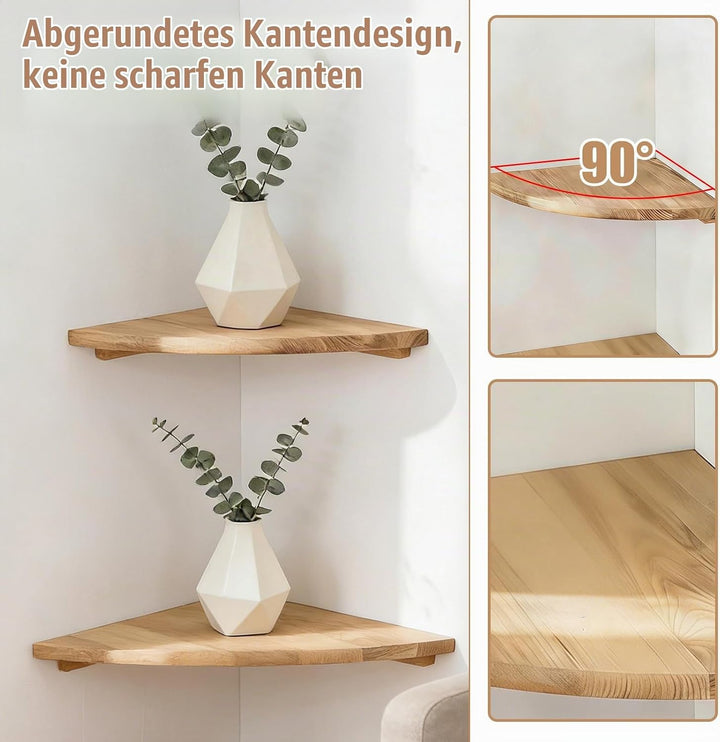 GAOUTO 2 Stück Eckregal Hängend: Eckregal Hängeregal Massivholz, runde Enden Wandregal Vintage Landh
