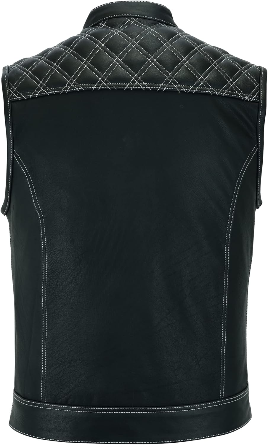 Leatherick Groove Club Herren-Motorradweste aus schwarzem Leder – Bikerweste 48 Schwarz (weisse Raut