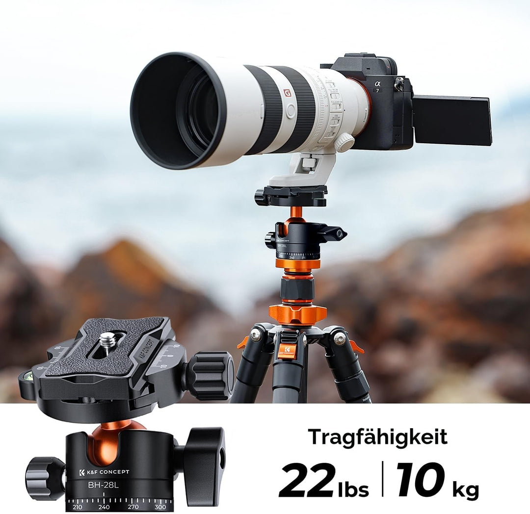 K&amp;F Concept 172cm Carbon Stativ, D255C4(SA255C1) Kompaktes Kamera Handy Stativ, Leichtes Tripod mit