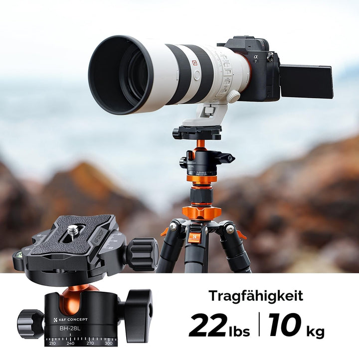 K&amp;F Concept 172cm Carbon Stativ, D255C4(SA255C1) Kompaktes Kamera Handy Stativ, Leichtes Tripod mit