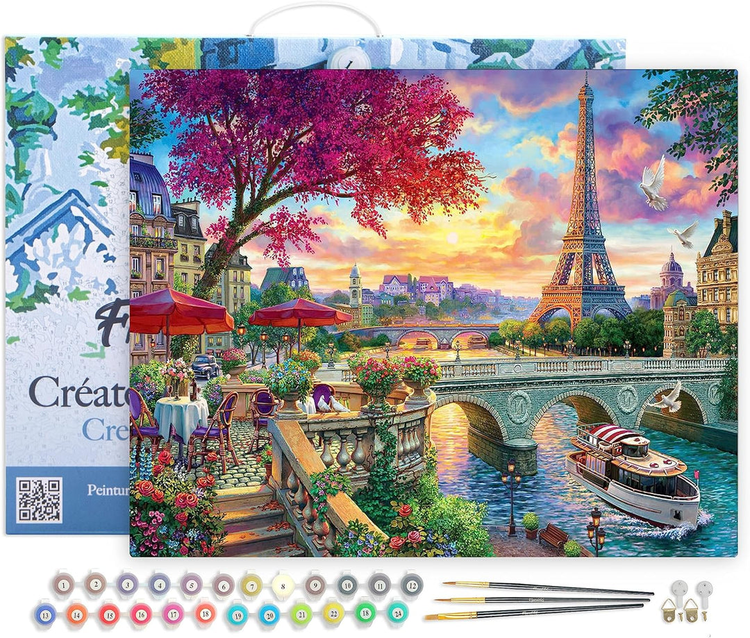 Figured'Art Malen Nach Zahlen Erwachsene Mit Rahmen Abendessen am Ufer der Seine - Paint by Numbers