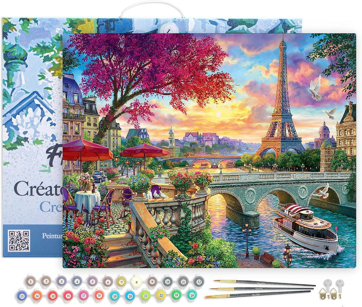 Figured'Art Malen Nach Zahlen Erwachsene Mit Rahmen Abendessen am Ufer der Seine - Paint by Numbers