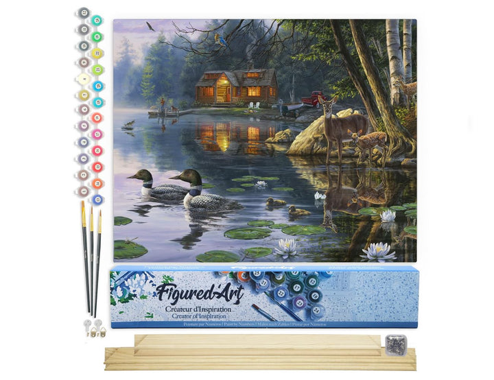 Figured'Art Malen Nach Zahlen Erwachsene Mit Rahmen Chalet am See - Paint by Numbers Basteln DIY Bas