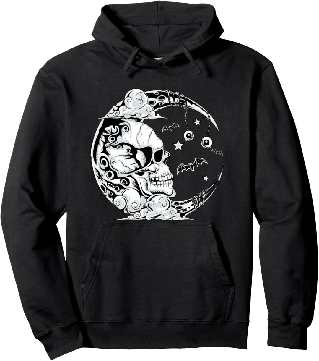 Gothic Skull Moon Phases Nu Goth Dark Occult Wicca Aesthetic Pullover Hoodie